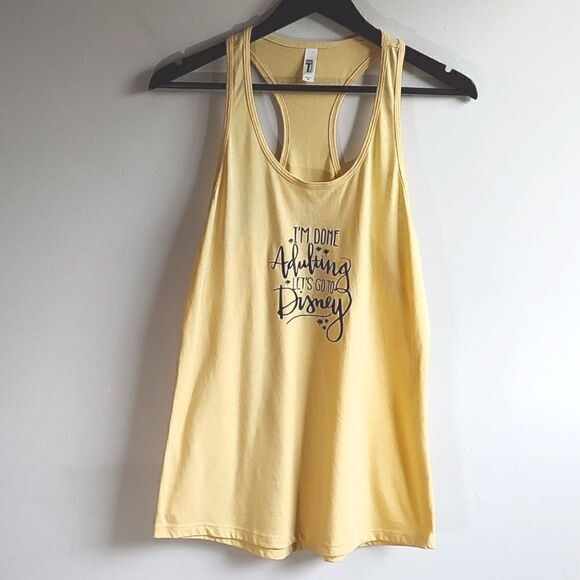 I'm Done Adulting Let's Go To Disney Women's Size XL Yellow Racerback Tank - Picture 2 of 7